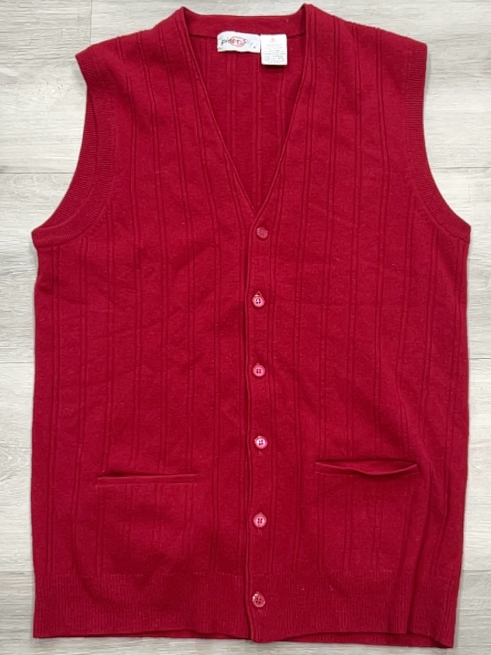 Piccadilly Red 100% Australian Lambswool Button Vest Sweater XL Tall Vintage